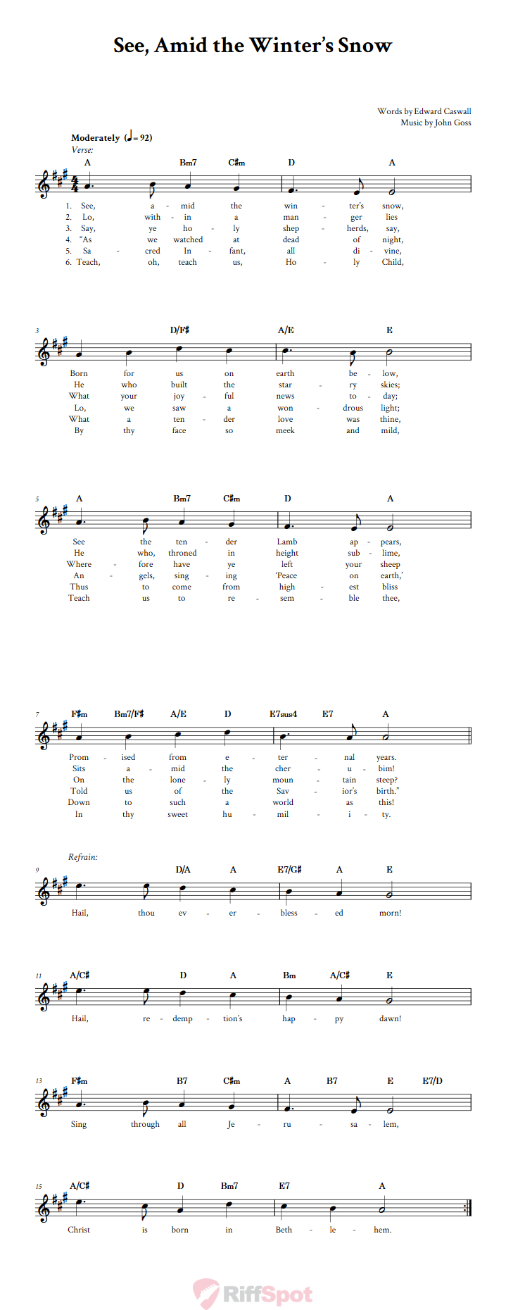 See, Amid the Winter's Snow Sheet Music for Clarinet, Trumpet, etc.