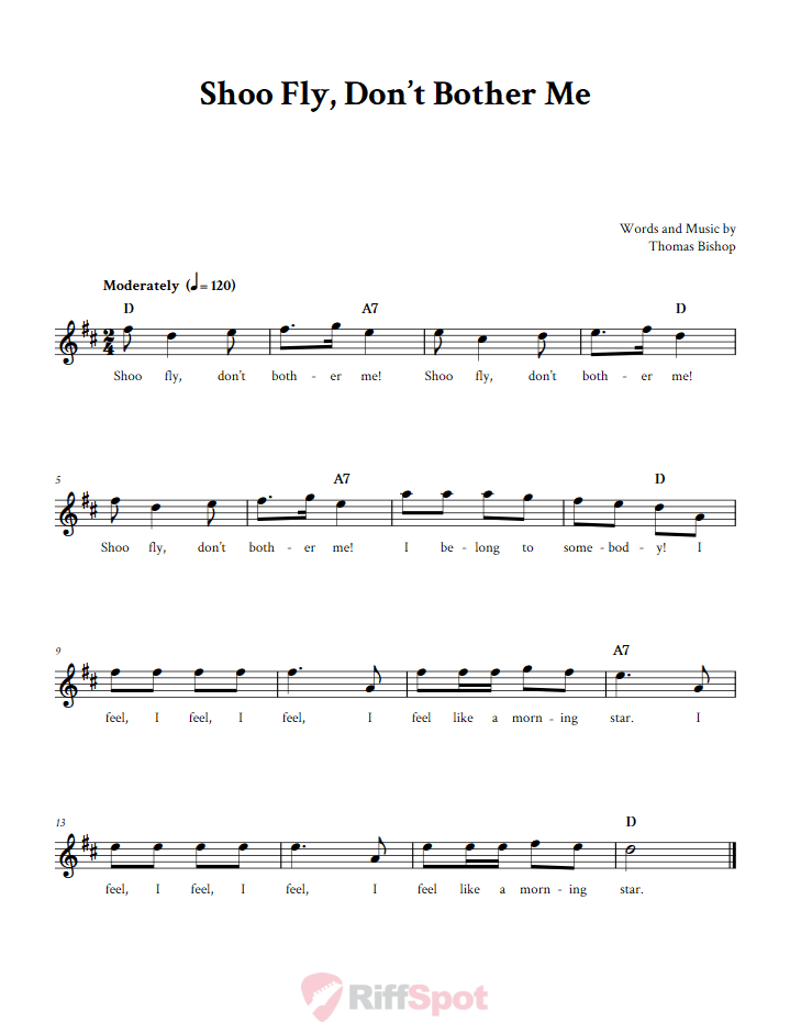 Shoo Fly, Don't Bother Me Sheet Music for Clarinet, Trumpet, and Other B-flat Instruments