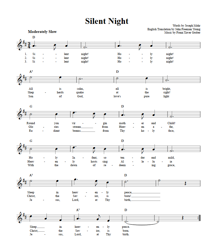 Silent Night Sheet Music for Clarinet, Trumpet, etc.