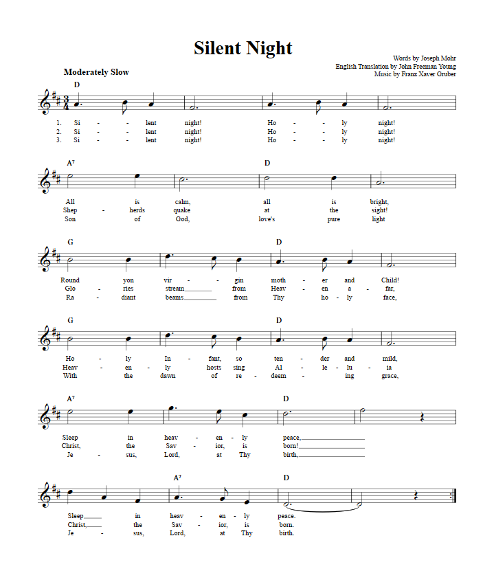 Silent Night BFlat Instrument Sheet Music (Lead Sheet) with Chords and