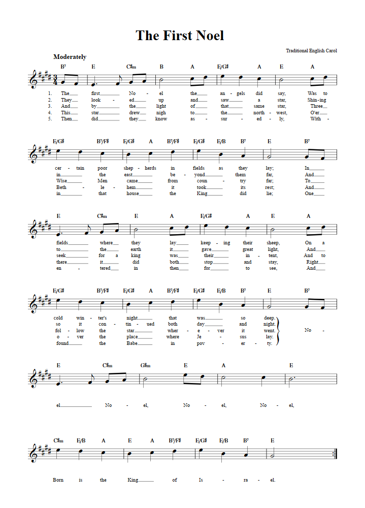 The First Noel Sheet Music for Clarinet, Trumpet, etc.