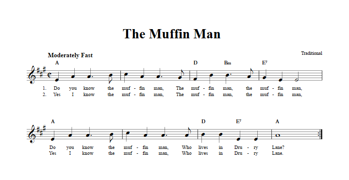 The Muffin Man Sheet Music for Clarinet, Trumpet, etc.