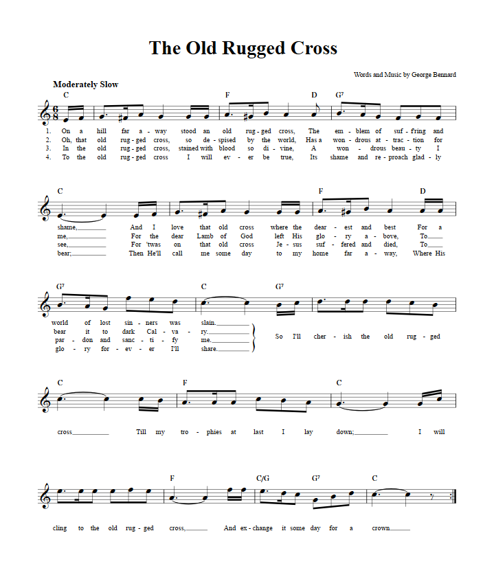 The Old Rugged Cross BFlat Instrument Sheet Music (Lead Sheet) with