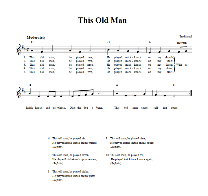 This Old Man Sheet Music for Clarinet, Trumpet, etc.