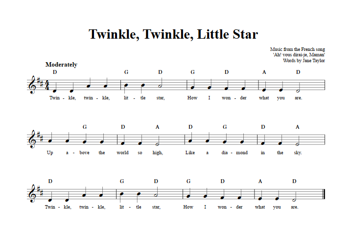 Twinkle Twinkle Little Star B Flat Instrument Sheet Music Lead Sheet 