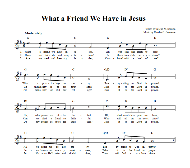 What a Friend We Have in Jesus Sheet Music for Clarinet, Trumpet, etc.
