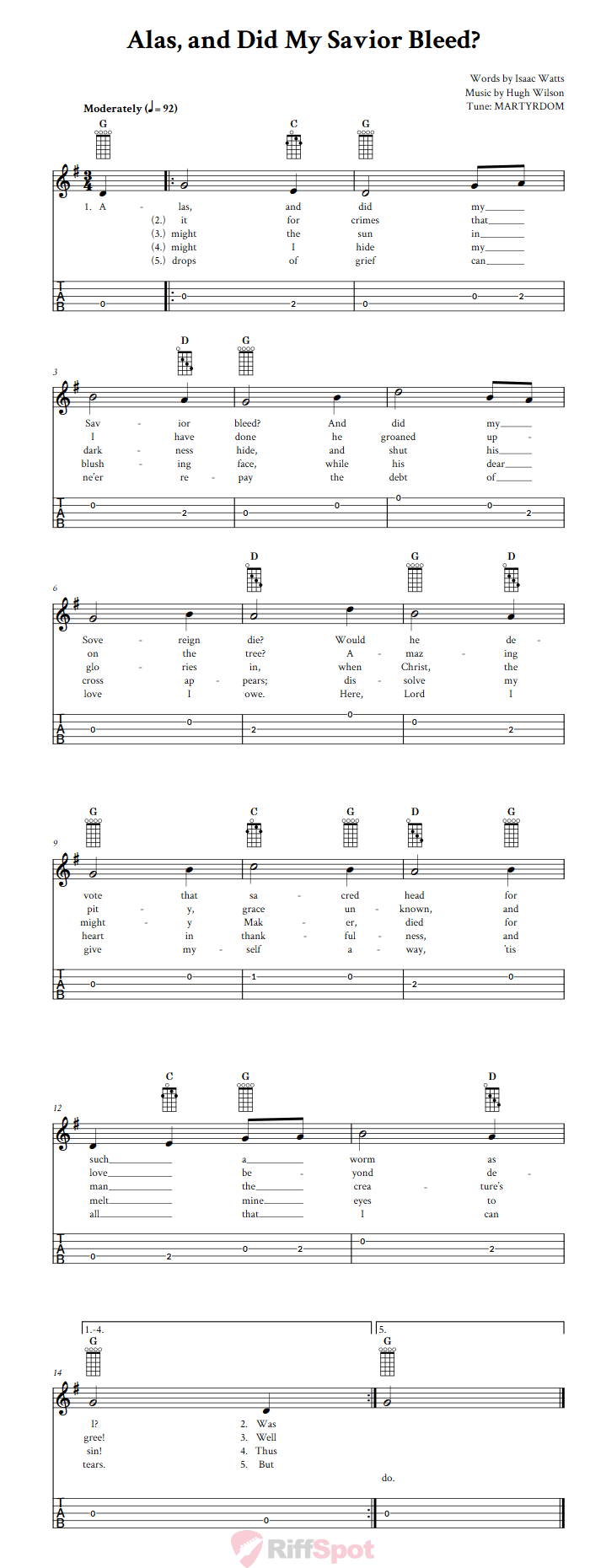 Alas, and Did My Savior Bleed  Banjo Tab