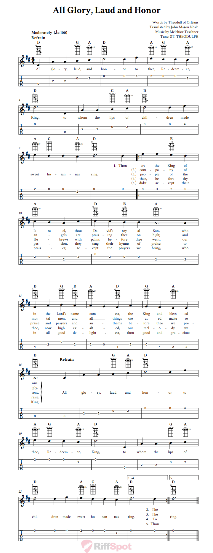 All Glory, Laud And Honor  Banjo Tab