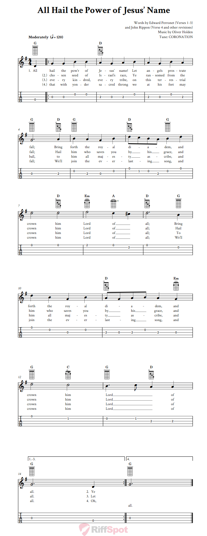 All Hail the Power of Jesus' Name  Banjo Tab
