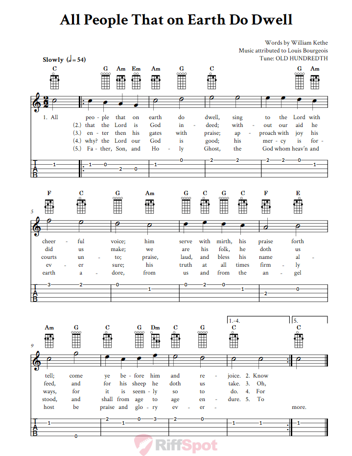 All People That On Earth Do Dwell  Banjo Tab