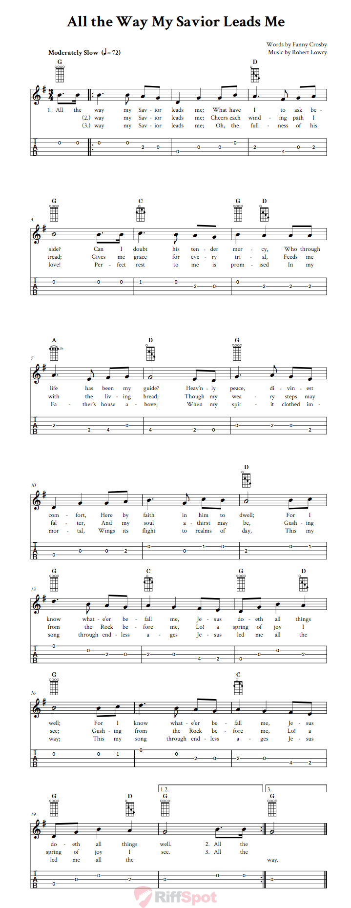All the Way My Savior Leads Me  Banjo Tab