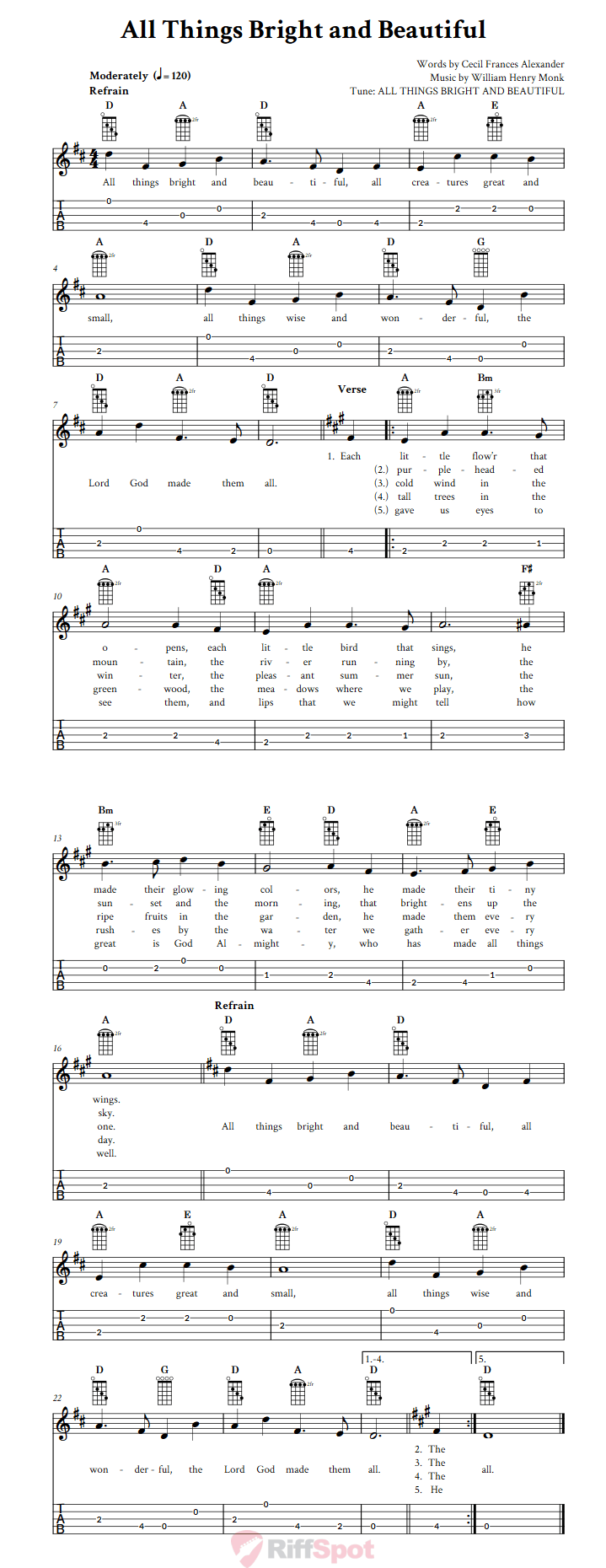 All Things Bright and Beautiful  Banjo Tab