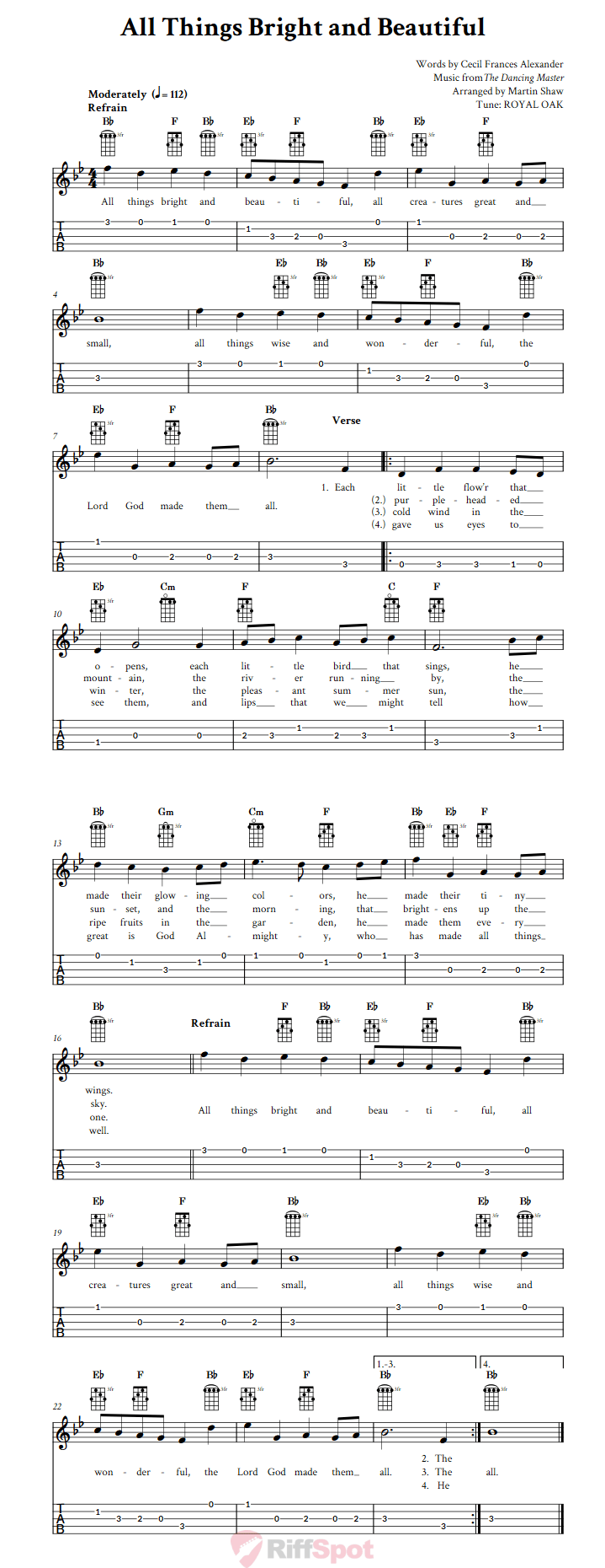 All Things Bright and Beautiful  Banjo Tab