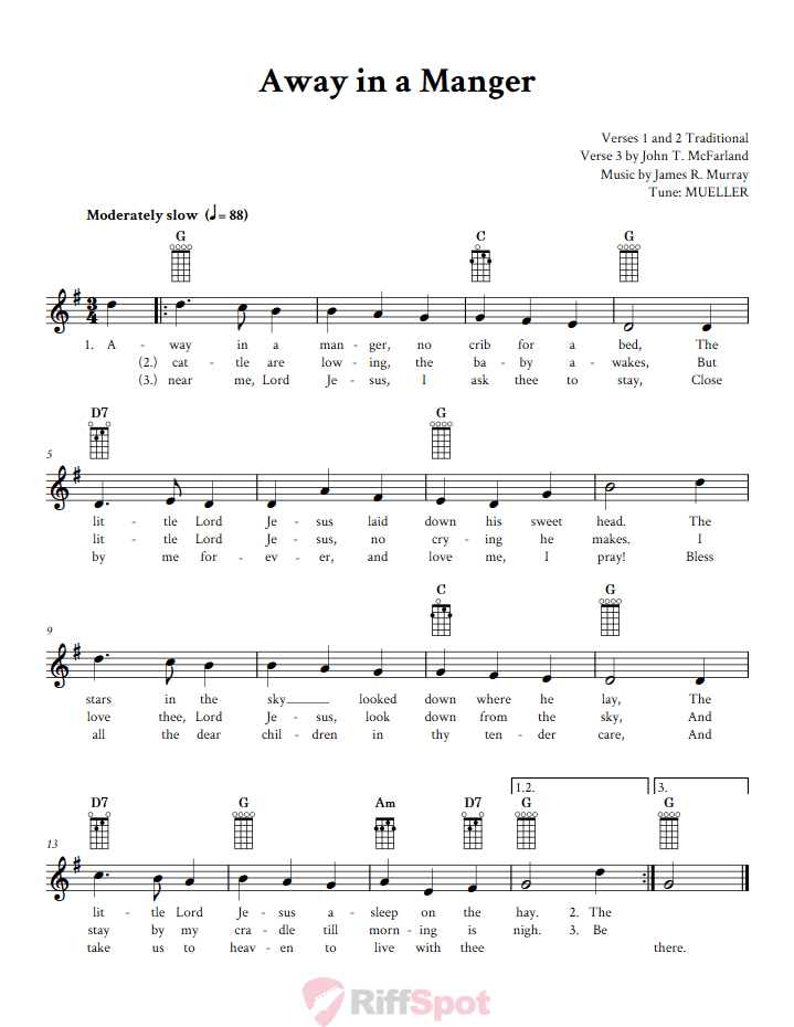 Away in a Manger Banjo Chords and Vocal Sheet Music