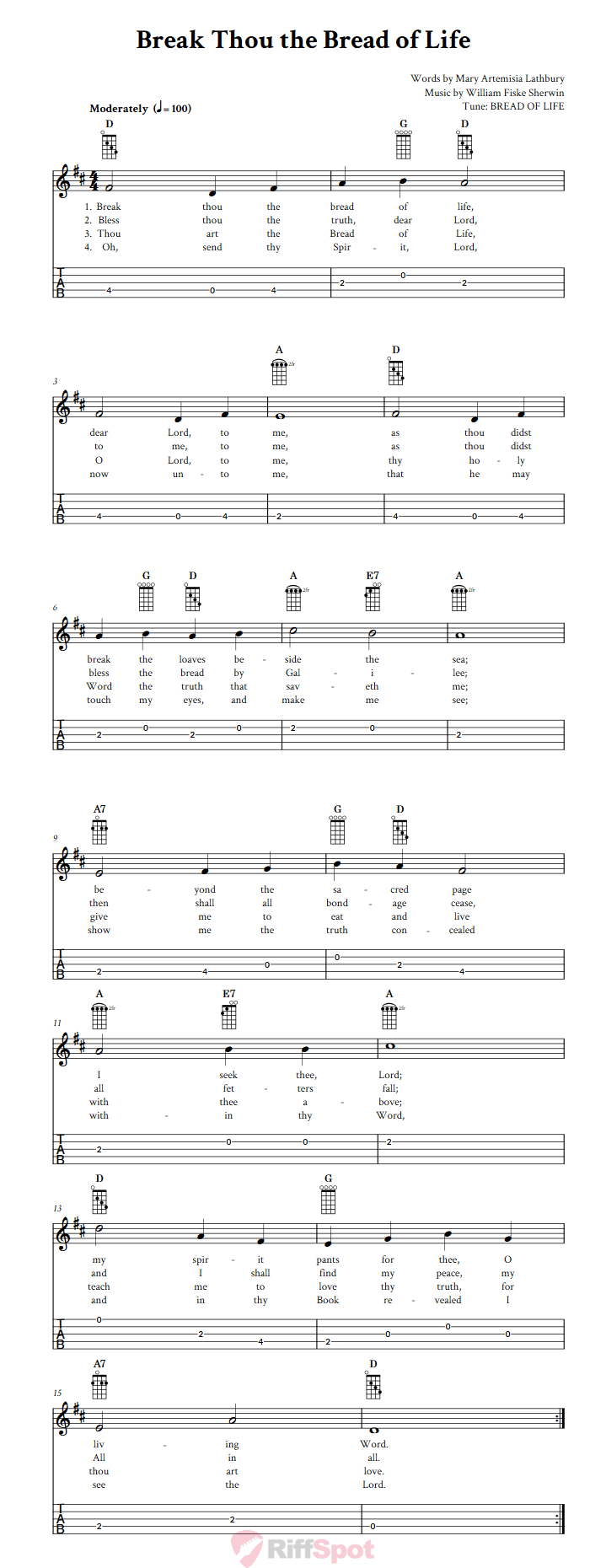 Break Thou The Bread Of Life  Banjo Tab