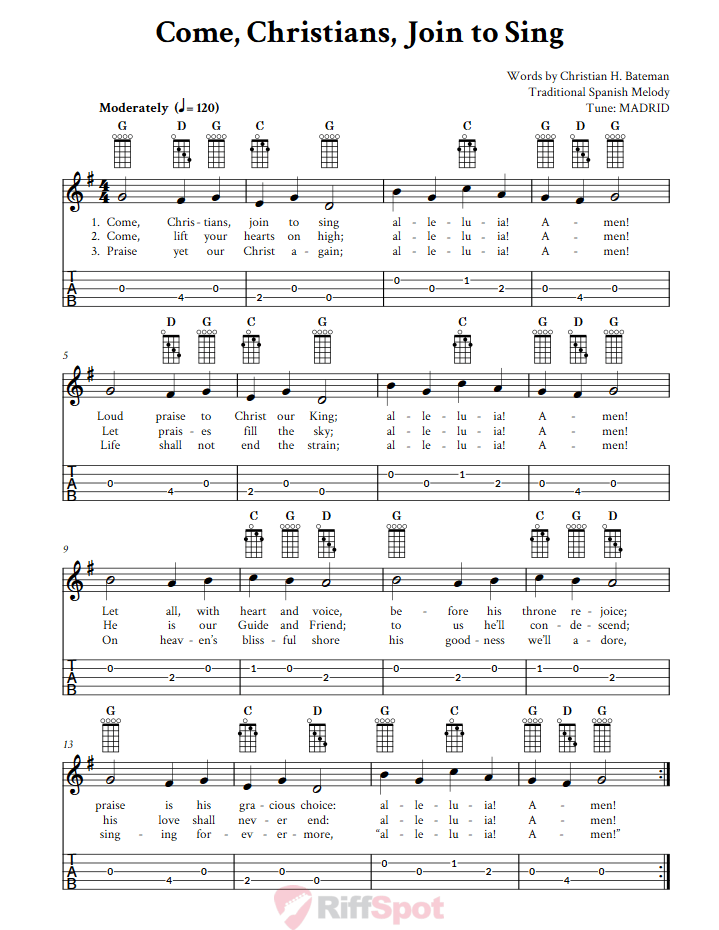Come, Christians, Join to Sing  Banjo Tab