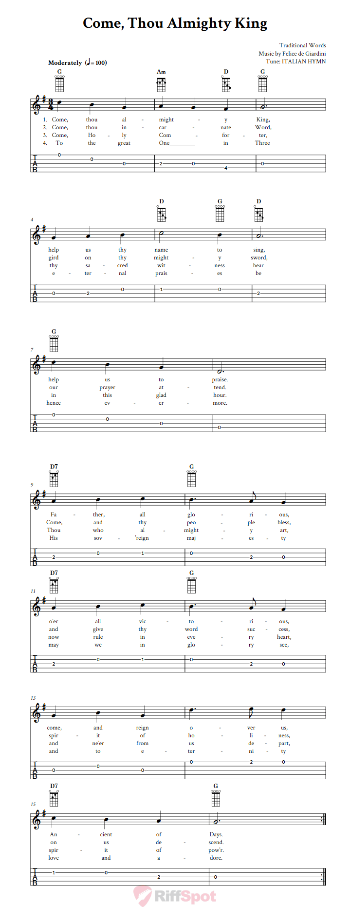 Come, Thou Almighty King  Banjo Tab