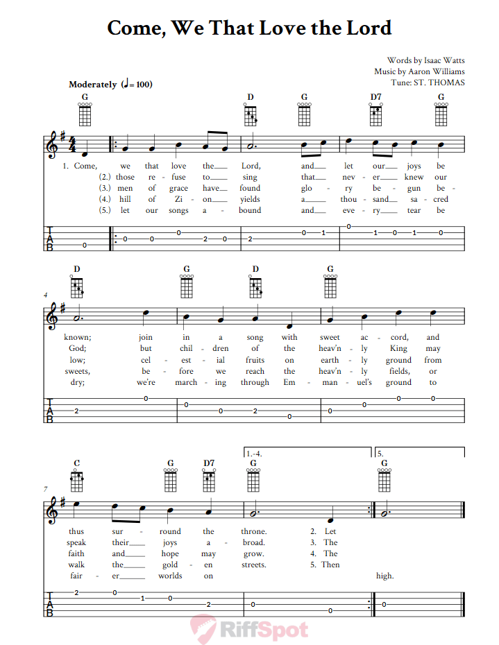 Come, We That Love the Lord  Banjo Tab