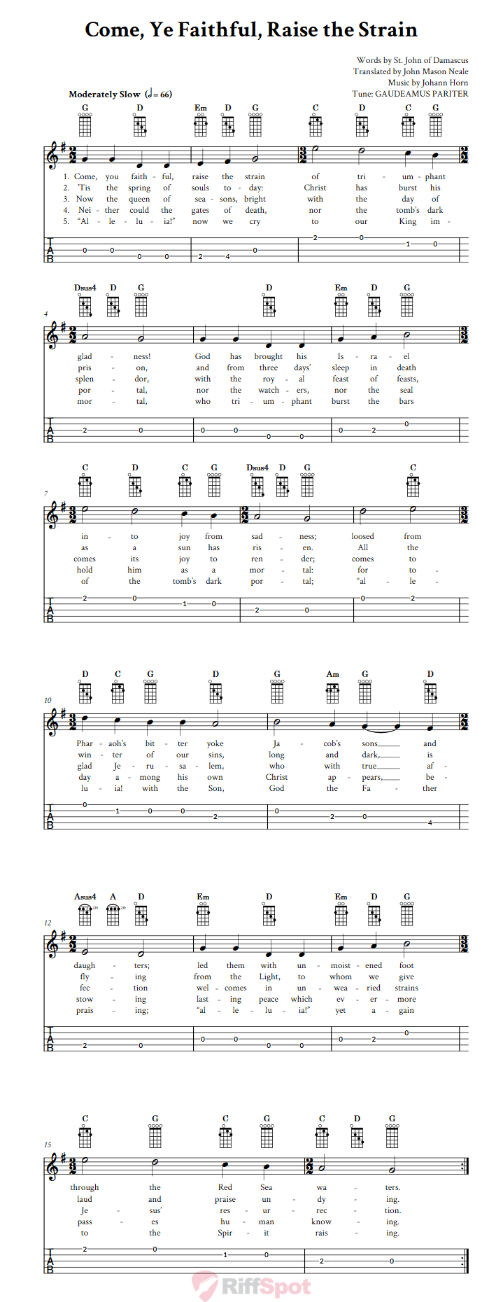 Come, Ye Faithful, Raise the Strain  Banjo Tab