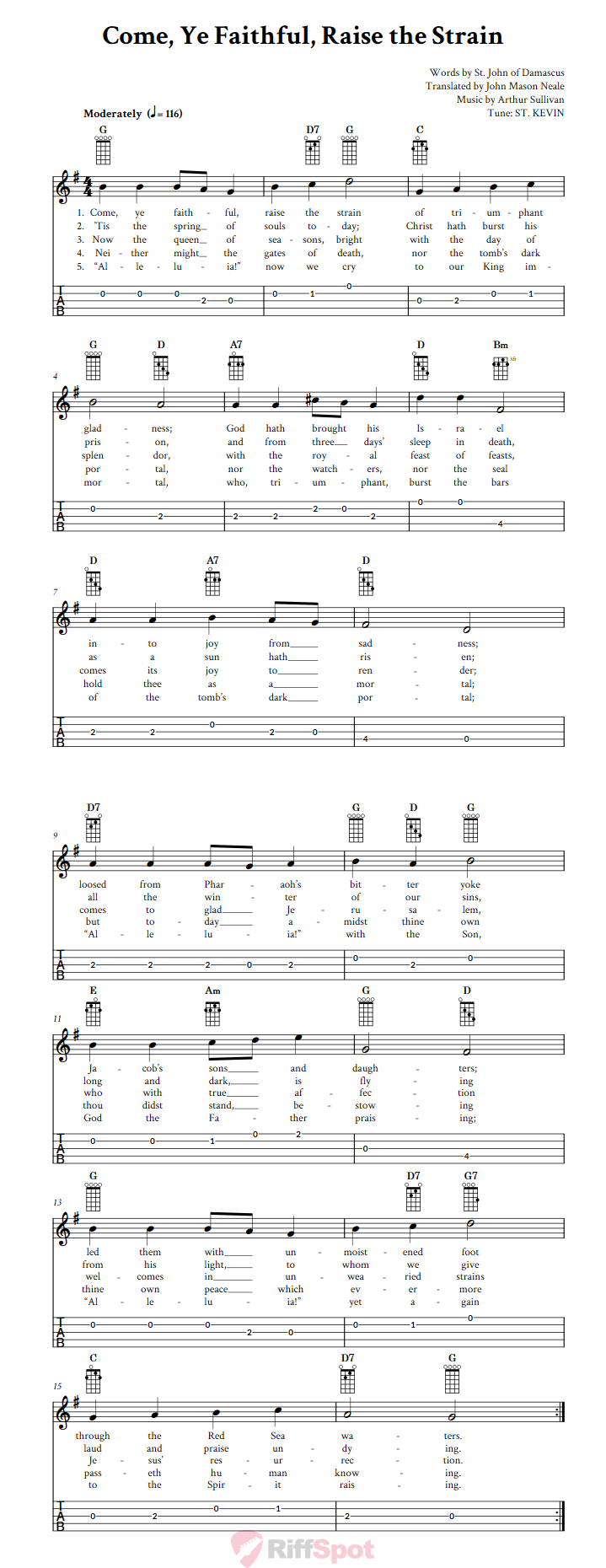 Come, Ye Faithful, Raise the Strain  Banjo Tab