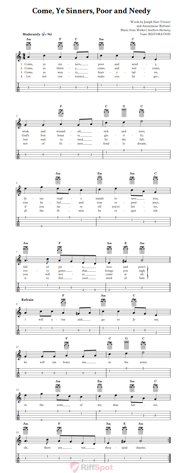 Come, Ye Sinners, Poor and Needy  Banjo Tab