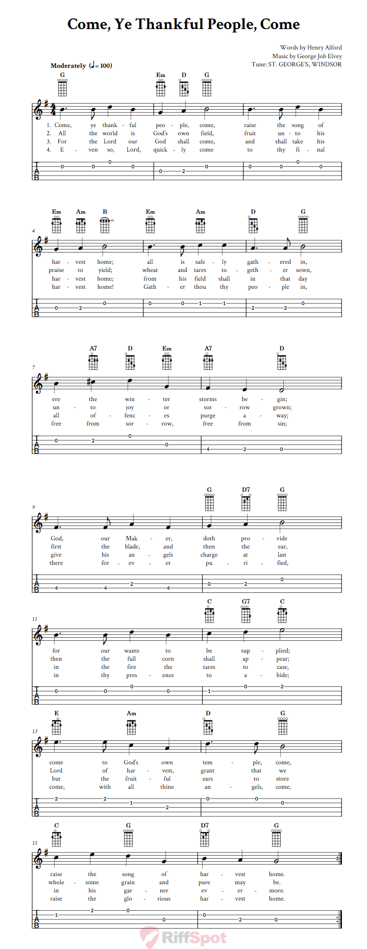 Come, Ye Thankful People, Come  Banjo Tab