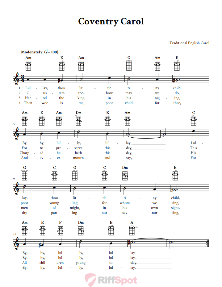Coventry Carol Banjo Chords and Vocal Sheet Music