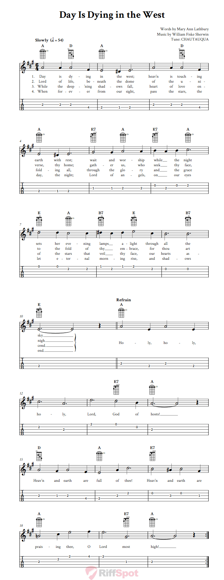 Day Is Dying in the West  Banjo Tab