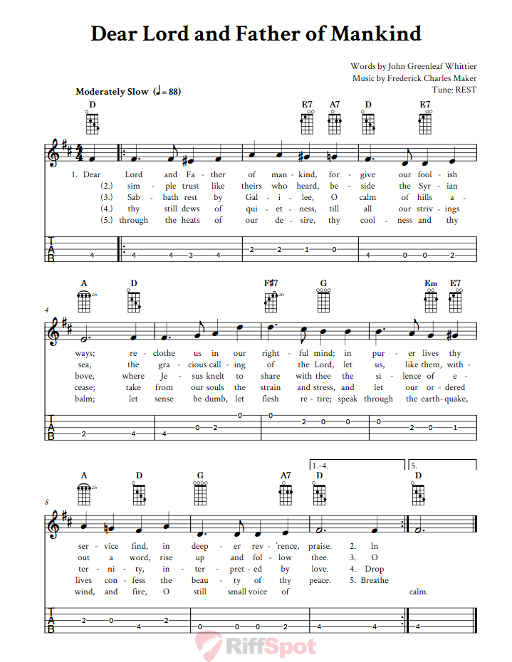 Dear Lord and Father of Mankind  Banjo Tab