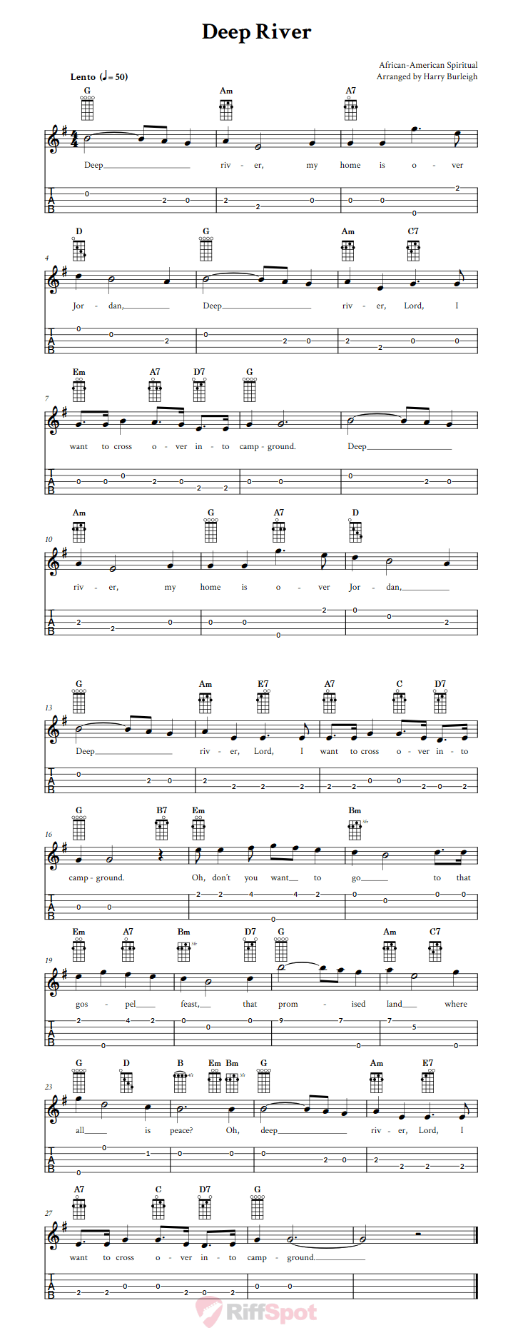 Deep River  Banjo Tab