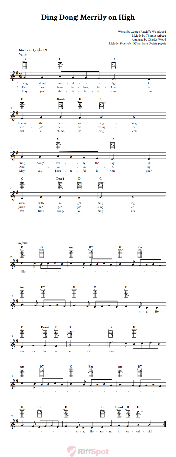 Ding Dong! Merrily on High Banjo Chords and Vocal Sheet Music