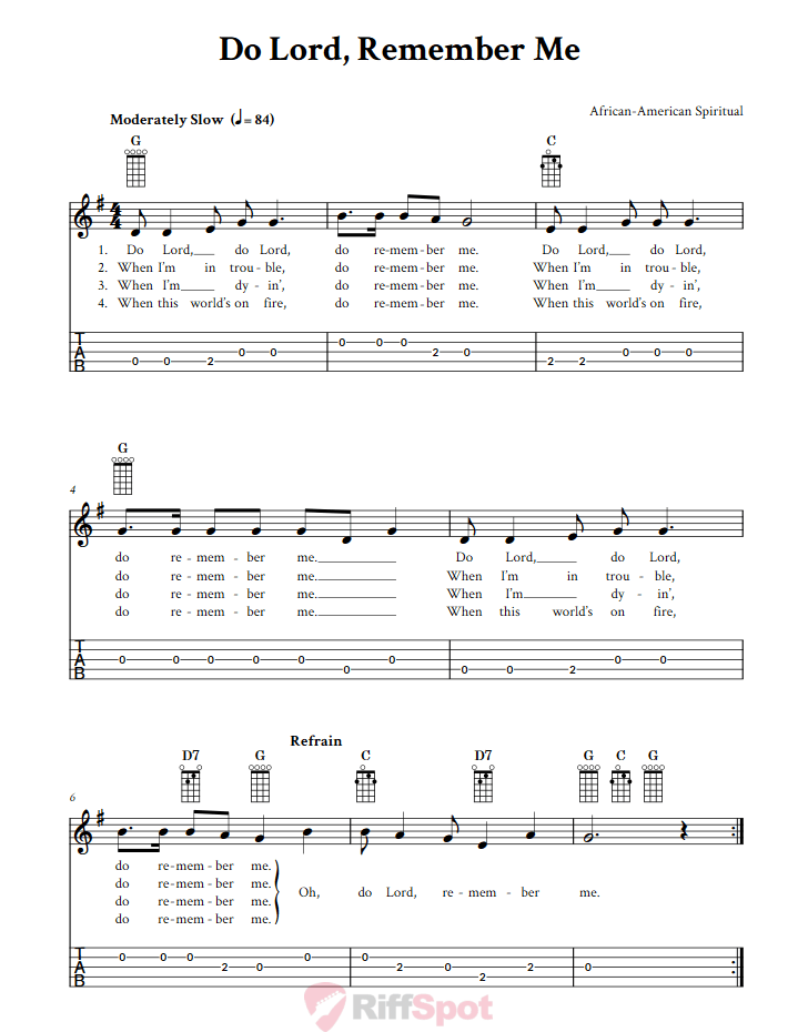 Do Lord, Remember Me  Banjo Tab