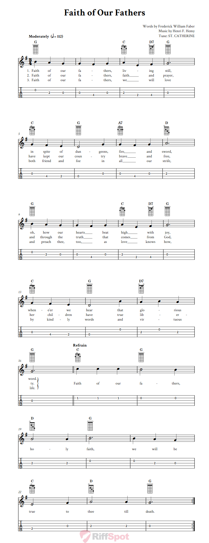 Faith of Our Fathers  Banjo Tab