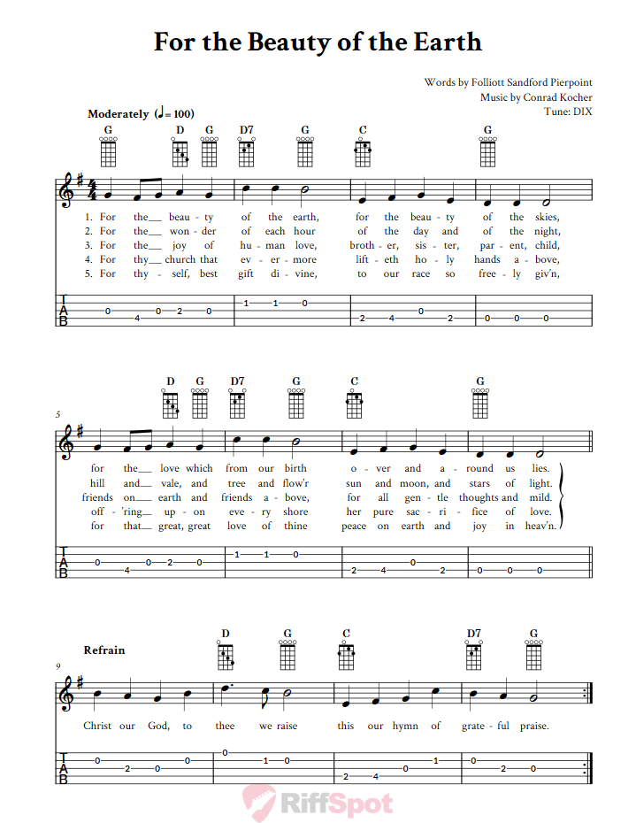 For the Beauty of the Earth  Banjo Tab