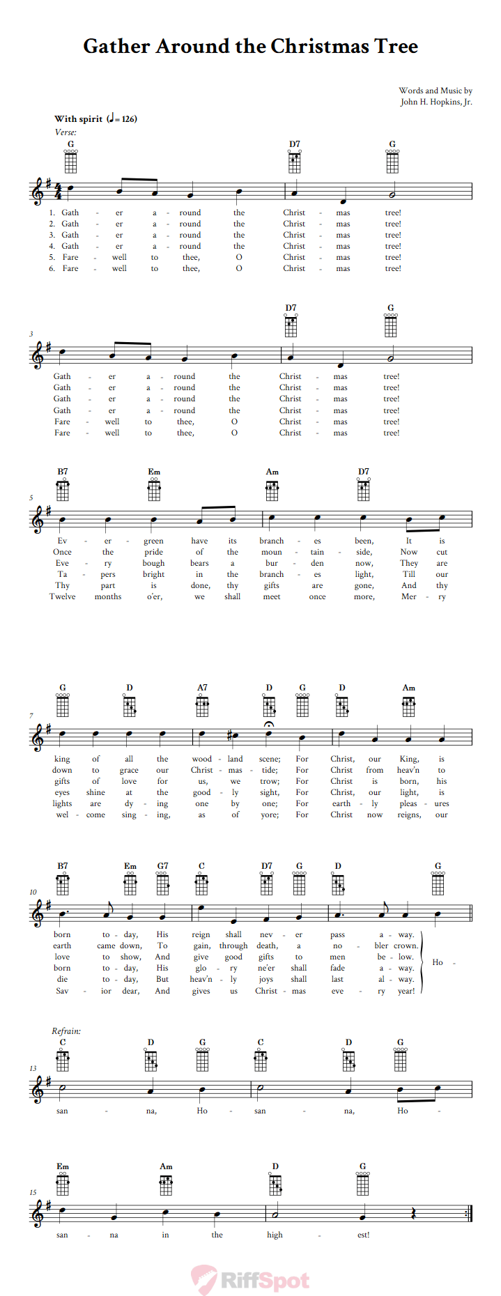 Gather Around the Christmas Tree Banjo Chords and Vocal Sheet Music