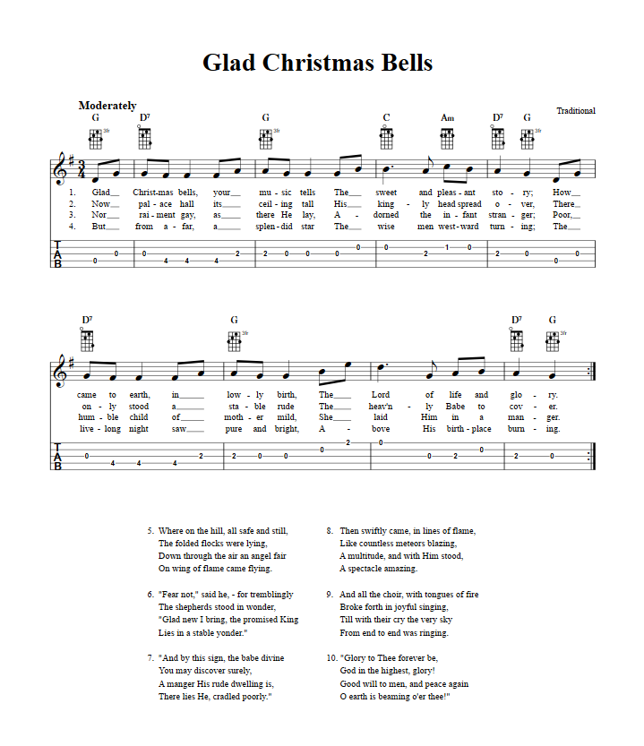Glad Christmas Bells  Banjo Tab