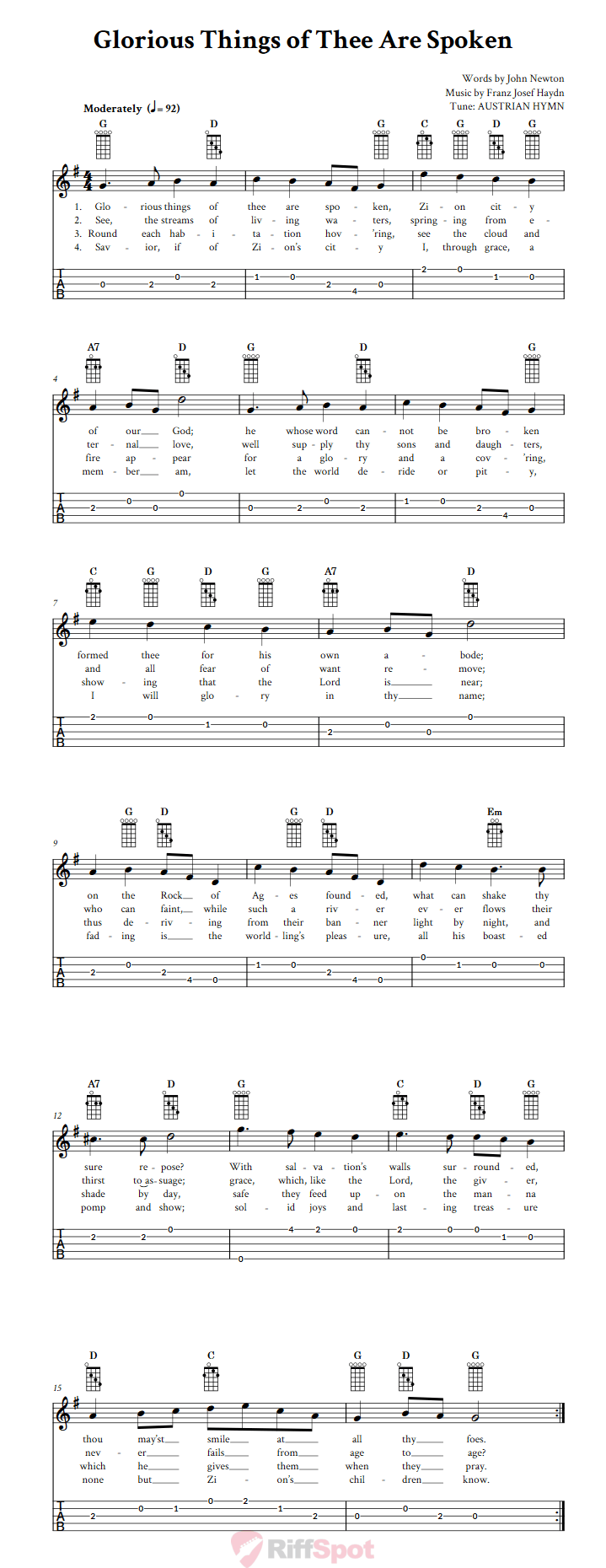 Glorious Things of Thee Are Spoken  Banjo Tab