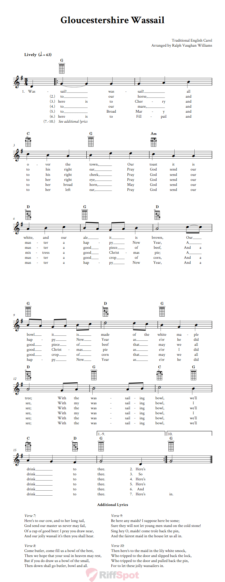 Gloucestershire Wassail Banjo Chords and Vocal Sheet Music