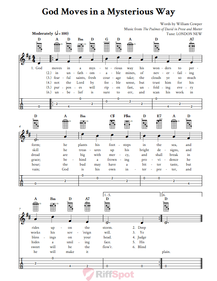 God Moves in a Mysterious Way  Banjo Tab