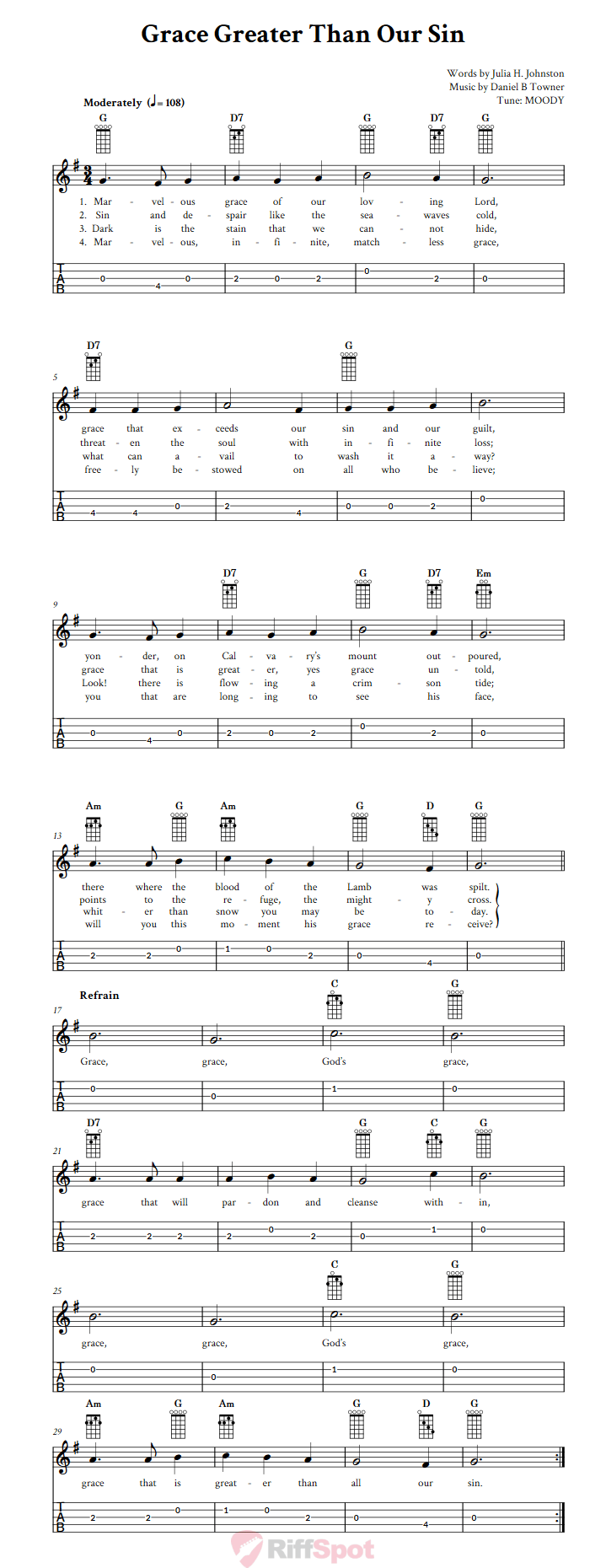 Grace Greater Than Our Sin  Banjo Tab