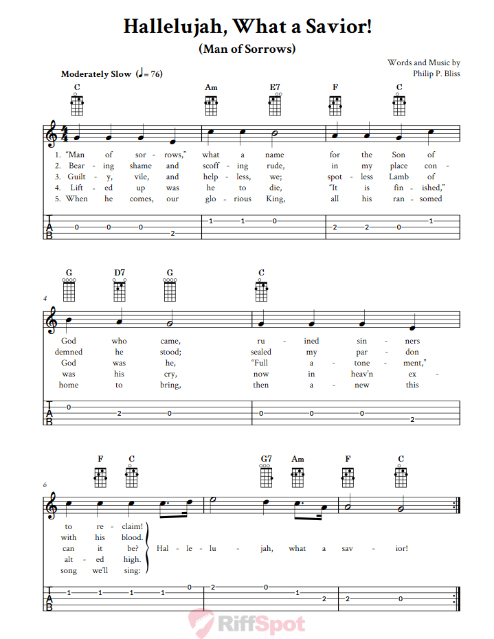 Hallelujah, What a Savior!  Banjo Tab