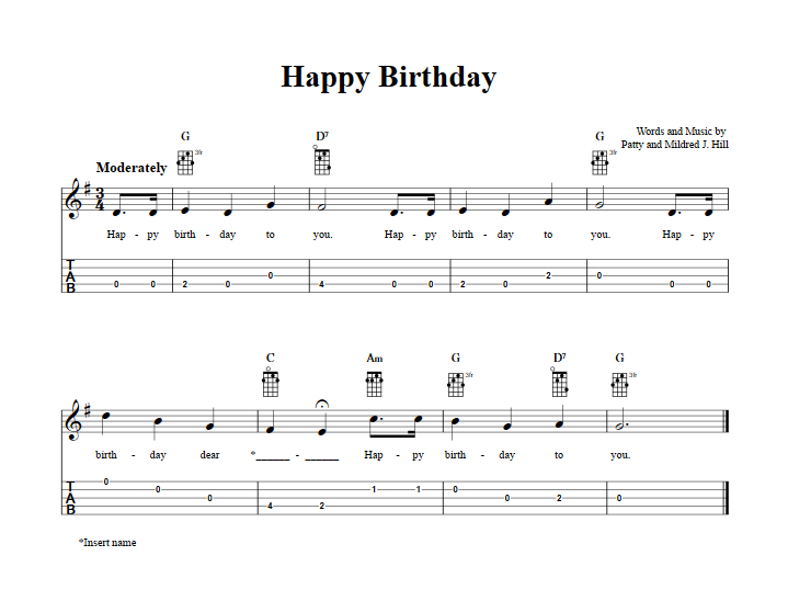 Happy Birthday Easy Banjo Sheet Music And Tab With Chords And Lyrics