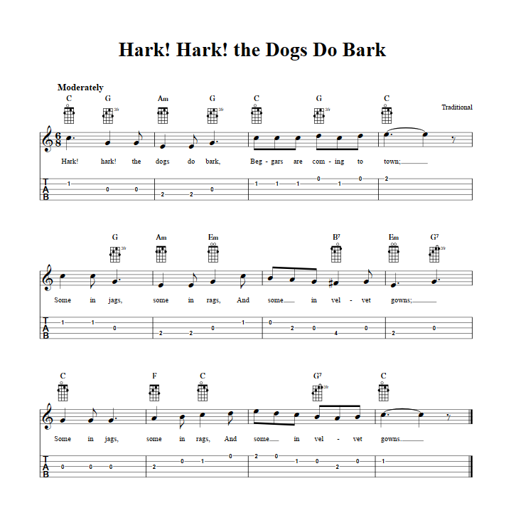 Hark! Hark! the Dogs Do Bark  Banjo Tab