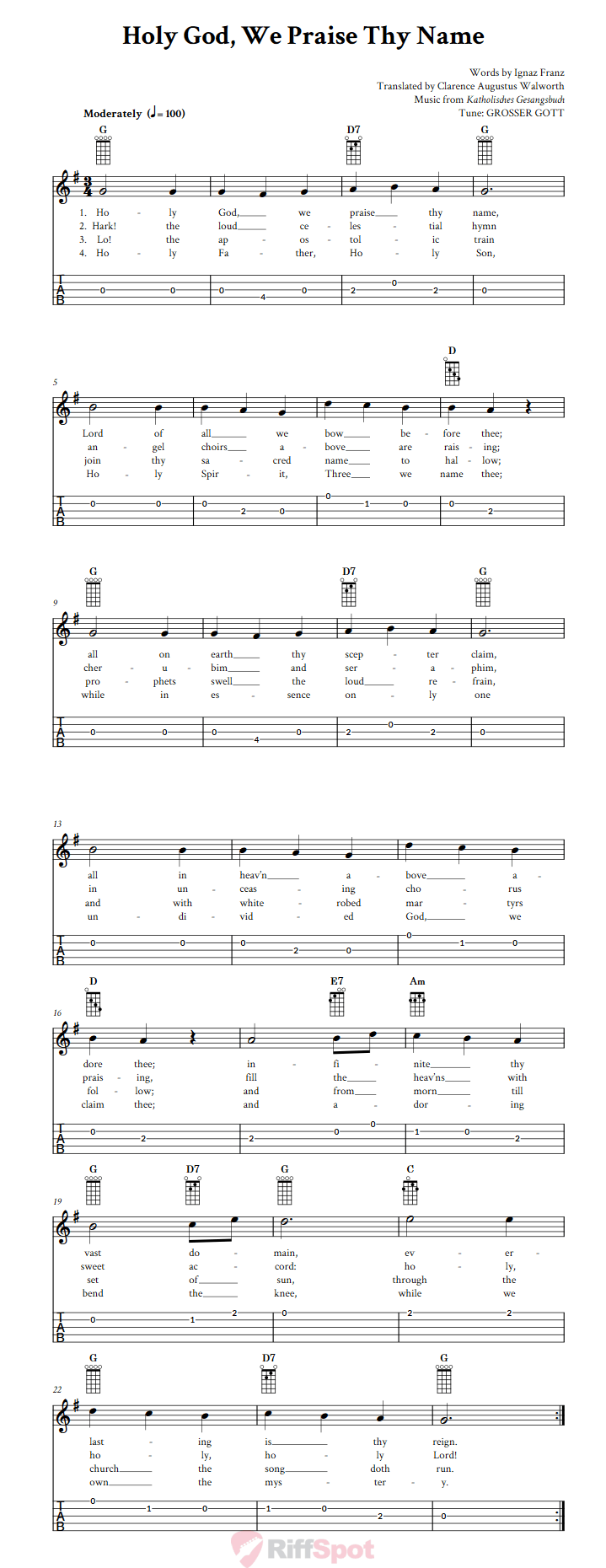 Holy God, We Praise Thy Name  Banjo Tab