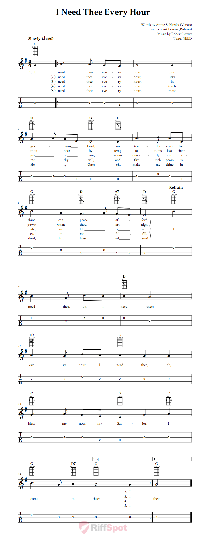 I Need Thee Every Hour  Banjo Tab