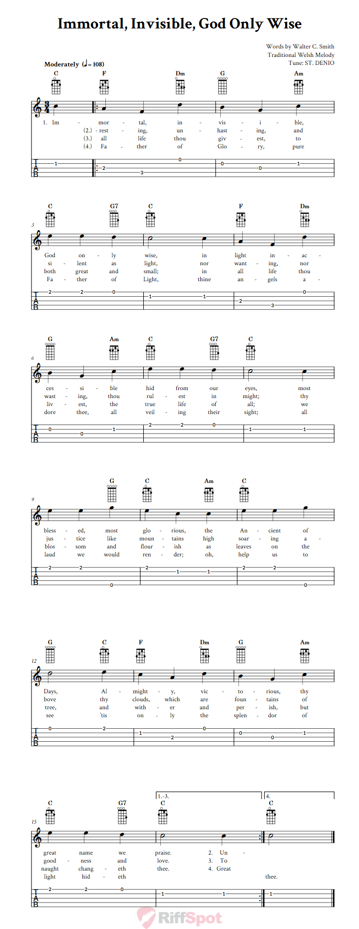 Immortal, Invisible, God Only Wise  Banjo Tab