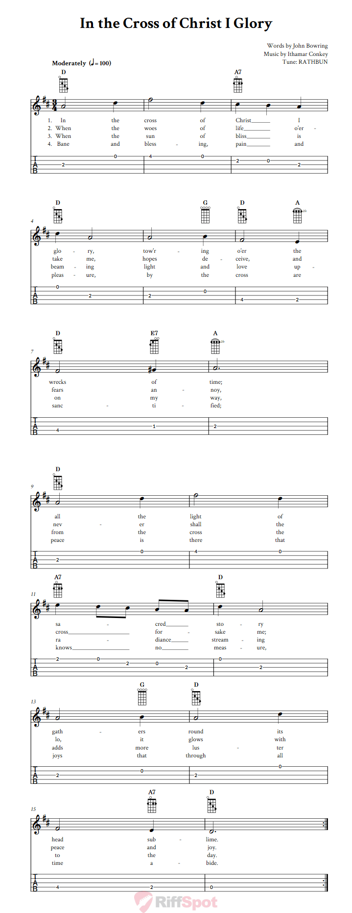 In the Cross of Christ I Glory  Banjo Tab