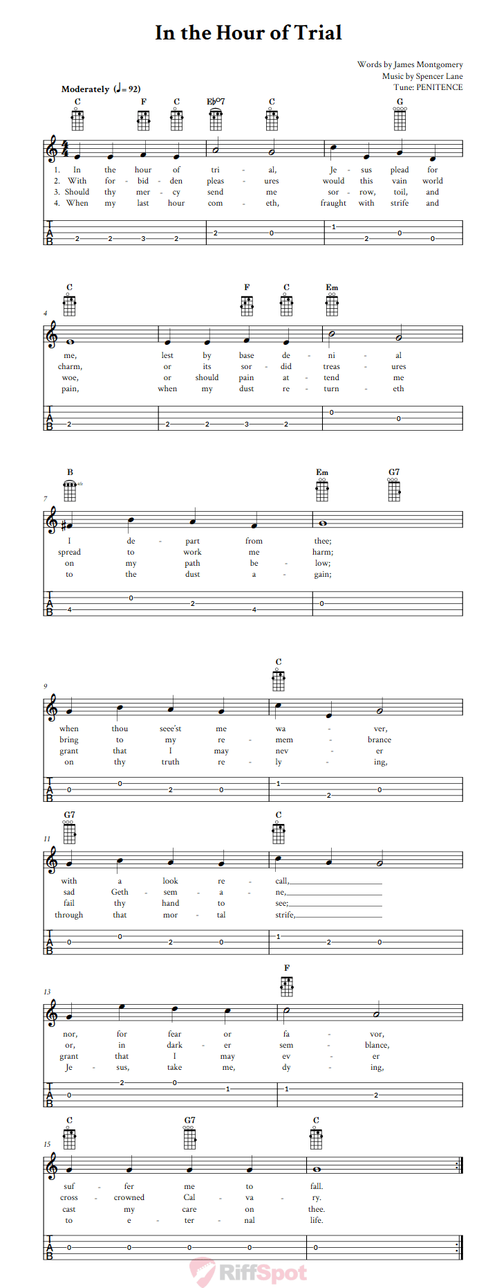 In the Hour of Trial  Banjo Tab