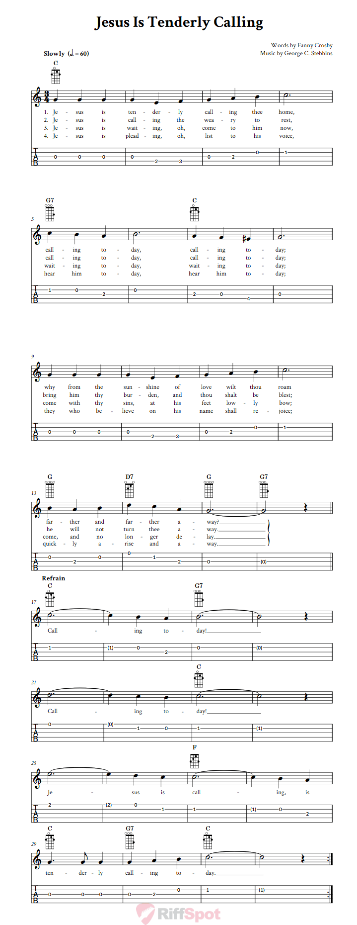 Jesus Is Tenderly Calling  Banjo Tab