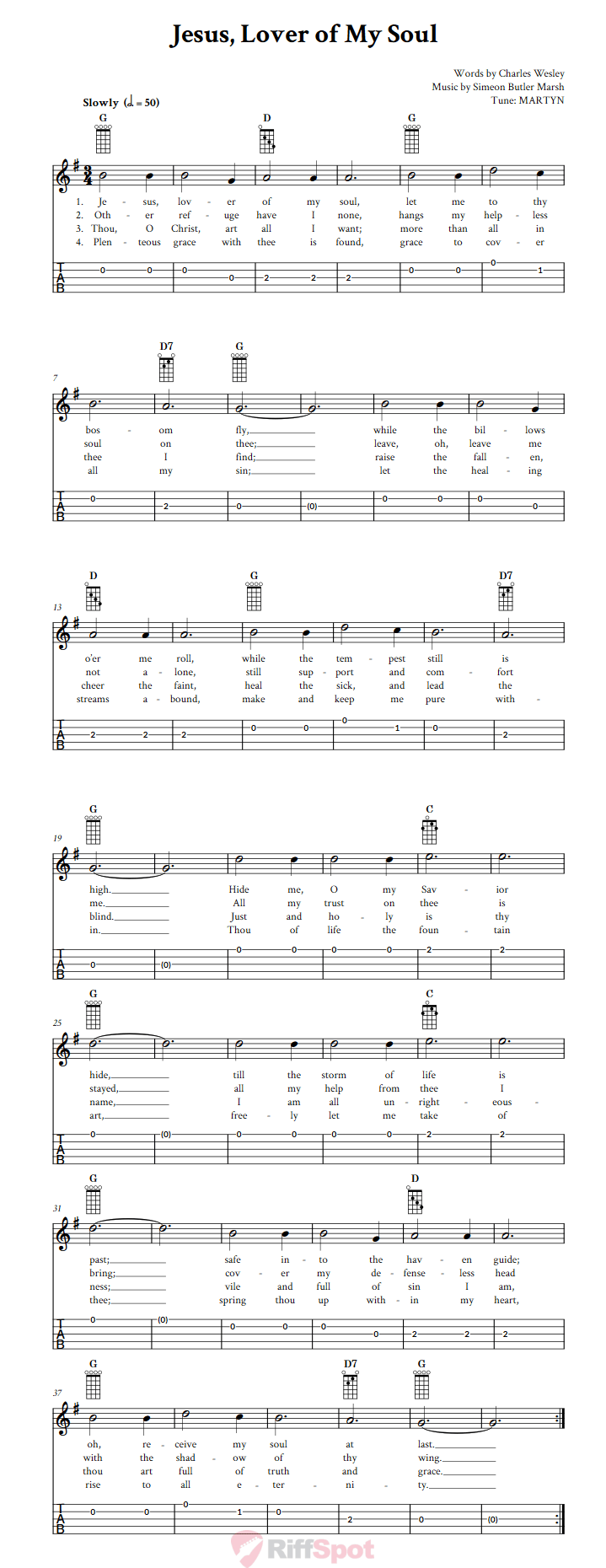 Jesus, Lover of My Soul  Banjo Tab